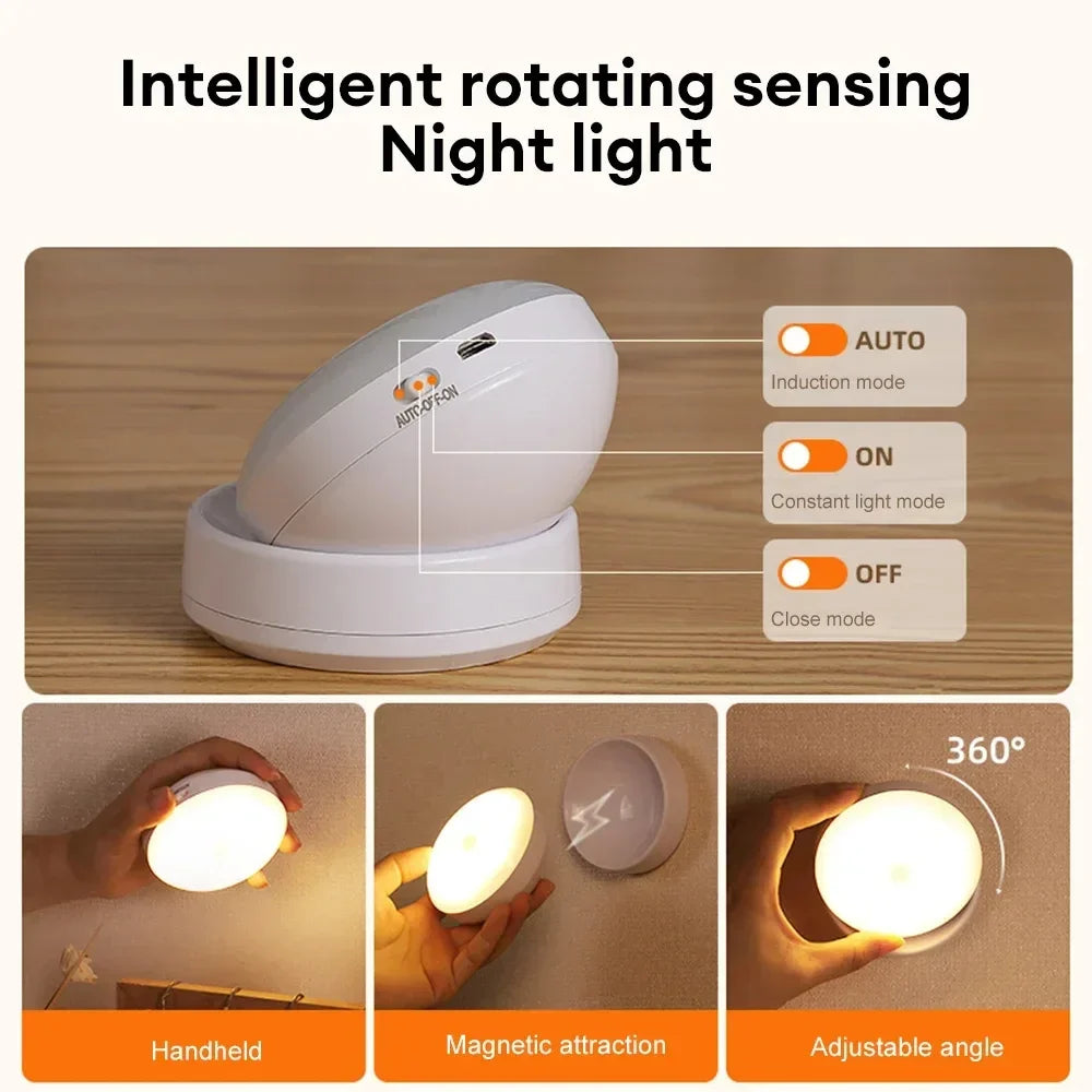 PIR Motion Sensor LED Night Light Human Presence Detector Wall Lamps USB Rechargeable Wireless Closet Night Lamp Cabinet Light