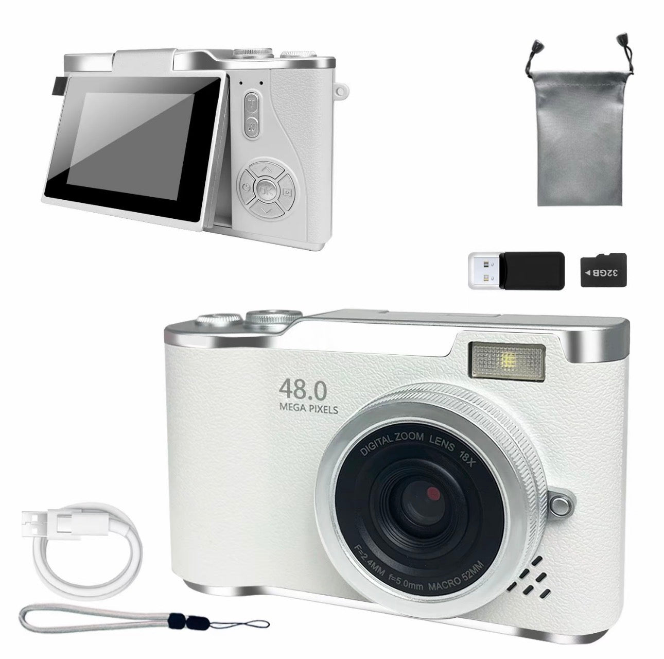 HD-Digitalkamera, 2,4-Zoll-Klappbildschirm, digitale kompakte Videokamera für Schulfotografie, Außenkamera