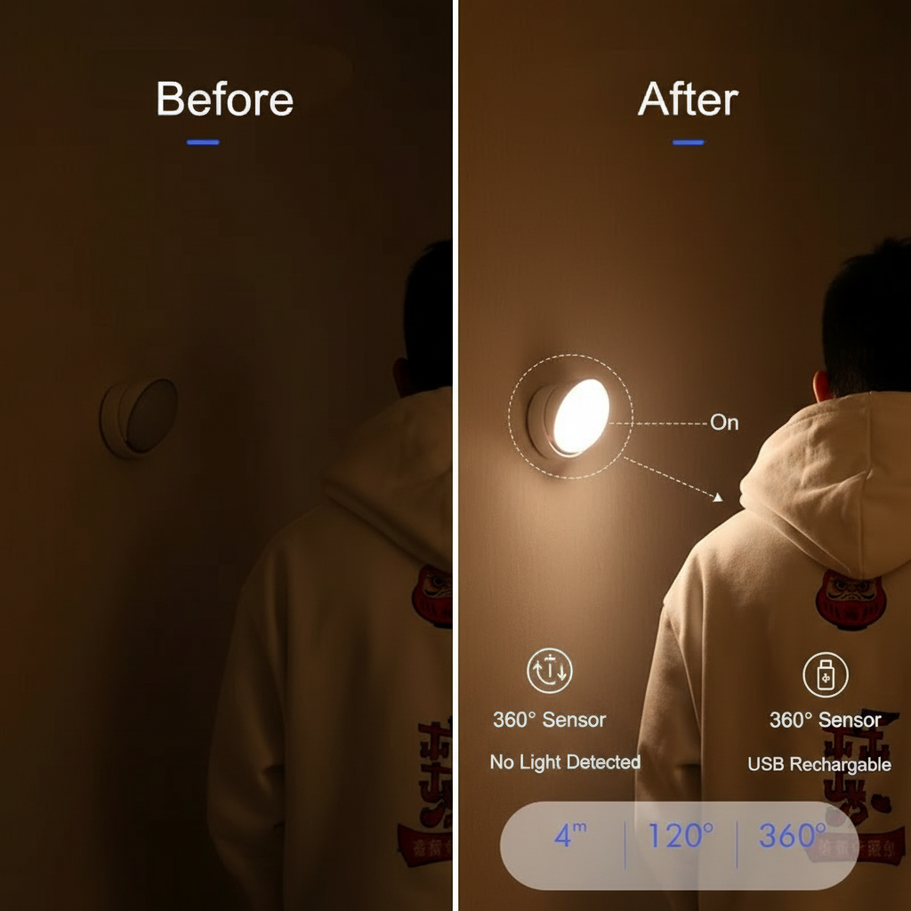 PIR Motion Sensor LED Night Light Human Presence Detector Wall Lamps USB Rechargeable Wireless Closet Night Lamp Cabinet Light